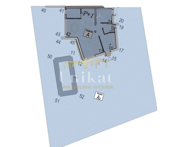 Moderna doppia villetta con piscina e vista mare